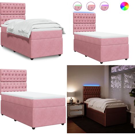 vidaXL Sommier à lattes de lit avec matelas Rose 90x190 cm Velours (1/5)
