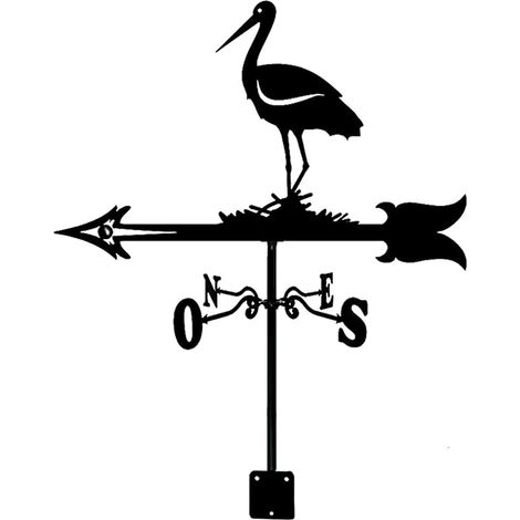 Veleta de metal con forma de cigüeña para techo, decoración de jardín, indicador de dirección del viento, veleta para cenador de granja al aire libre