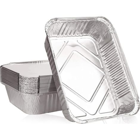Récipients en feuille d'aluminium, lot de 20, récipients avec couvercle, 1000 ml, moyen, à usage unique, adaptés à la cuisson, au grillage, à la friture, à la vente à emporter, à la cuisson et au stoc (1/5)
