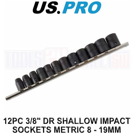 US PRO Shallow Impact Socket Set 12pc 3/8'' Drive Metric 8-19mm 6 Point 3834 (1/3)
