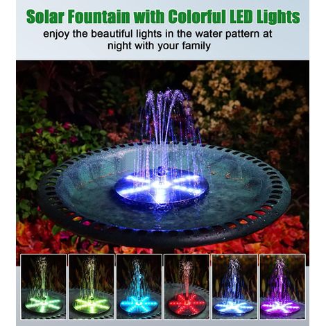 Fontaine Solaire Extérieur Flottante 4W Version 2026 Améliorée, Pompe Solaire avec 30 LEDs Colorées, Batterie 4000mAh & 8 Buses, pour Bain d'oiseaux, Bassin, Aquarium, Étang, Jardin et Patio