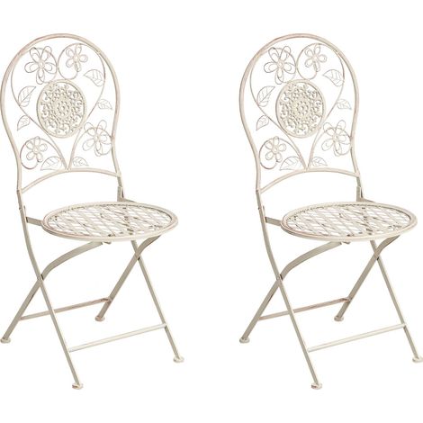 Lot de 2 Chaises de Jardin Vintage en Métal Pliantes Motif Floral Beige Clair Yaviza (1/5)