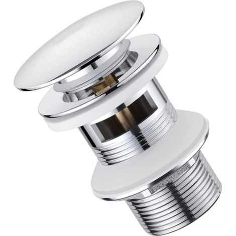 Bonde de lavabo avec trop-plein – Raccord fileté 1 1/4' – Acier inoxydable chromé – Fonction clic-clac pour vidange facile (1/5)