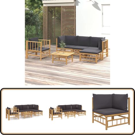 Salon de jardin 6 pcs avec coussins gris foncé bambou - Salon De Jardin - Mobilier De Jardin - Ensemble Salon - Ensemble De Meubles De Jardin - Meubles En Bambou