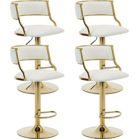 Tabouret de Bar Réglable en Velours Lot de 4 Tabouret Bar Moderne avec Pieds Doré et Coussin Comfortable, Pivotant à 360°, Beige, Wahson (1/5)