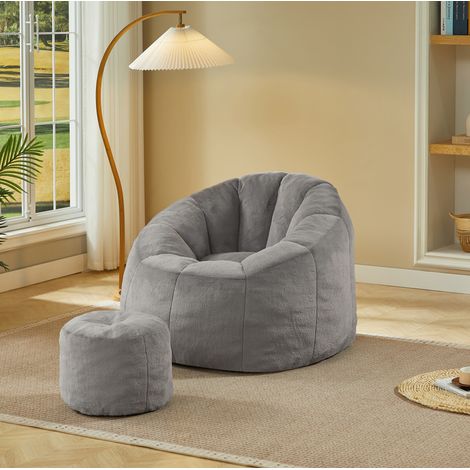 Pouf Flower 105x105x70 cm con poggiapiedi, schienale avvolgente e imbottitura in schiuma ad alta resilienza, grigio