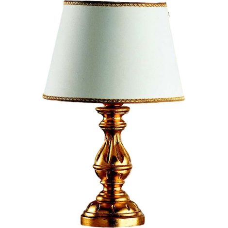 Lumetto In Legno Classico Oro Con Paralume 1 Luce Cicogna