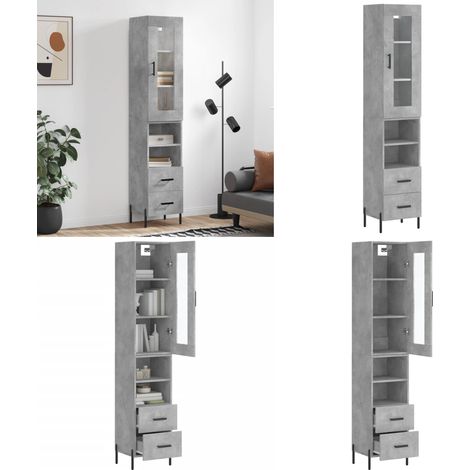 Buffet haut Gris béton 34,5x34x180 cm Bois d'ingénierie - Buffet Design Moderne - Meuble Rangement Gris - Armoire Cuisine - Buffet Haute Qualité - Mobilier Salon - Home & Living (1/5)