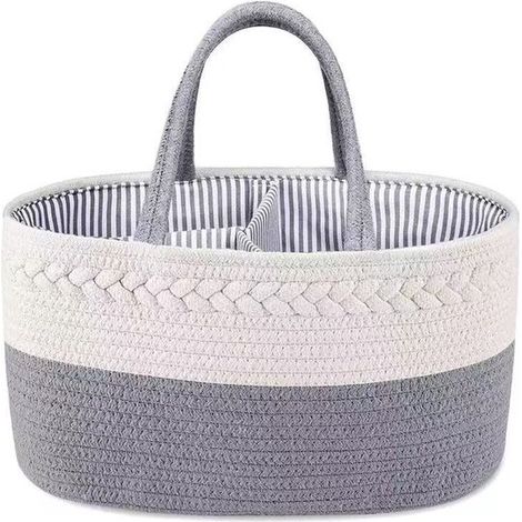 Cesta para pañales con asas: cesta para guardar artículos esenciales de bebé, organizador de escritorio y bolsa portátil coche (36 x 22 x 18 cm) (1/4)