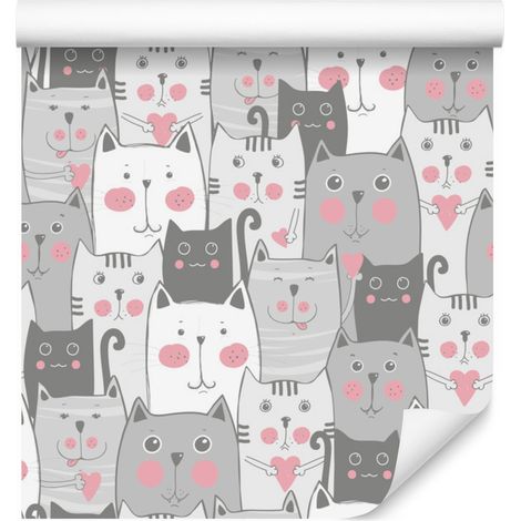 Papier peint chats et cœurs pour salon et chambre 50x1000 cm (1/5)