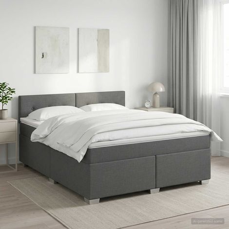 Lit boxspring avec matelas Gris foncé 140 x 190 cm Tissu (1/5)