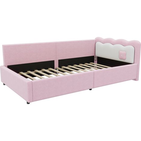 Cama de 90 x 200 cm con iluminación LED ambiental, somier de láminas, rosa (1/5)