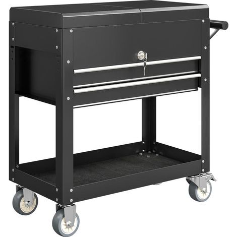 Armoire à outils roulante, boîte à outils avec tiroirs, surface de travail, verrouillable, avec poignée, acier, noire (1/5)