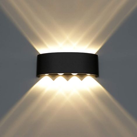 Moderne Lampe Murale LED Applique Murale Up Down Imperméable Aluminium Lèche-murs LED Intérieur Extérieur pour Salle de Bains Porche Chambre à Coucher Couloir Salon Escalier, 8W Blanc Chaud