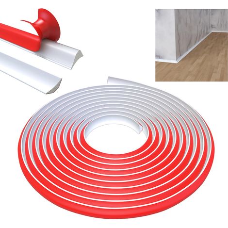 Bande de moulage flexible en TPE - 3 m - Autocollant quart de rond - Bande de moulage pour bord de carrelage, plinthe, coin mural, sol, plafond (12 mm x 9 mm, blanc) (1/4)
