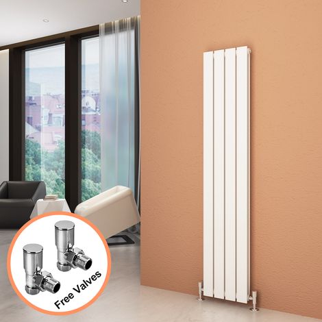 ELEGANT 1600 x 300 mm White Vertical Column Radiator Double Flat Panel Designer Bathroom Radiators + Angled Radiator Valves (1/5)