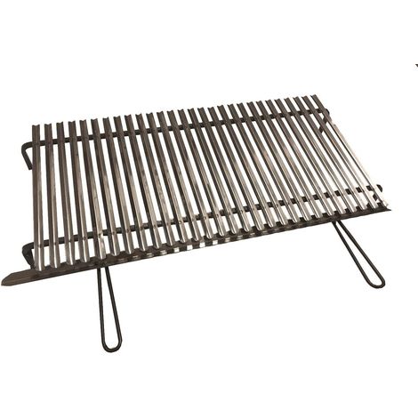 Graticola in acciaio inox, griglia per barbecue con sistema recupera grassi con piedini in ferro 100x50 cm