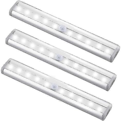 Lot de 3 lampes LED rechargeables USB améliorées avec détecteur de mouvement magnétique et 10 LED (1/5)