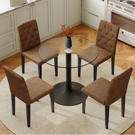 Set tavolo da pranzo 85x85x76 cm in vetro marrone, moderno per sala da pranzo FloraGrace (1/5)