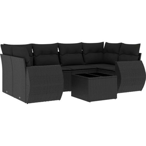 vidaXL Set Divani da Giardino con Cuscini 7pz Nero Polyrattan (1/5)