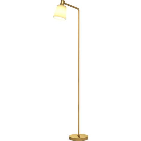 Lampadaire LED à intensité variable avec 3 températures de couleur (3000K-6500K), abat-jour pivotant, ampoule E27, blanc et or (1/5)