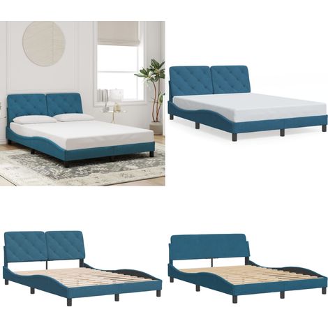 Cadre de lit sans matelas bleu 140x200 cm velours - Lit Double - Lit Plateforme - Cadre De Lit - Literie - Meuble Chambre - Home & Living (1/5)
