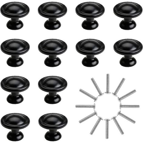 12 PCS Boutons de Porte Tiroir Armoire Noir 30mm Poignée de Meubles en Alliage d'Aluminium avec Vis (1/5)