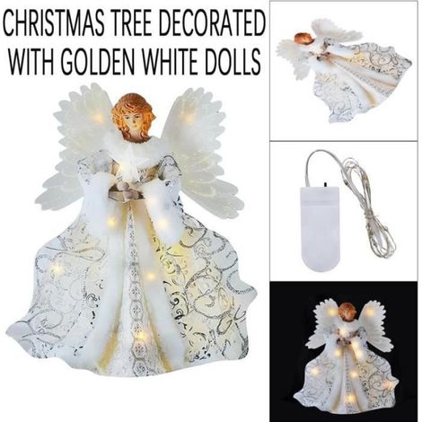 Topper de Noël - Ange Lumineux - Doré - Plastique - Plume (1/4)