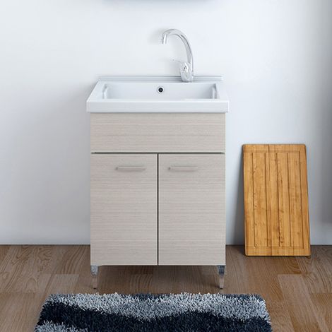 Mobile Lavatoio 60x50 cm Colore Larice con vasca in ceramica bianca (1/5)