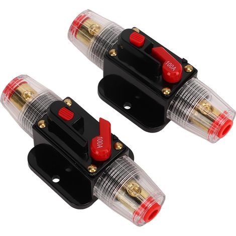 Disjoncteur en ligne 12-24 V avec porte-fusible à réarmement manuel, cosses de batterie et gaine thermorétractable pour système audio de voiture ou de bateau, 100 A (1/5)
