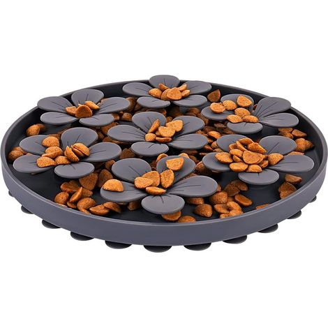 Langsamfutterautomat für Katzen/Haustiere, weiches Silikonkautschuk, niedliche Blumenform, schwarz (1/5)