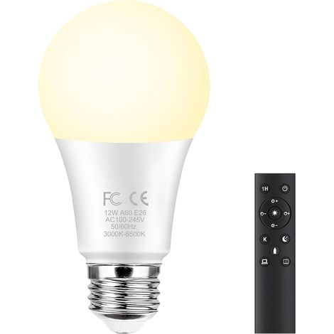 12W A60 ampoule intelligente avec une télécommande 2.4GHz,changement de couleur ampoule led, dimmable 2700-6500K,1000LM,base E27, Home Decor,1 télécommande et 1 ampoule (1/5)