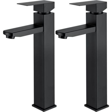 2X Robinet Salle Bain Noir Robinet de Lavabo Haut Mitigeur lavabo avec Poignée Carrée Robinetterie Lave Mains acier inoxydable (1/4)