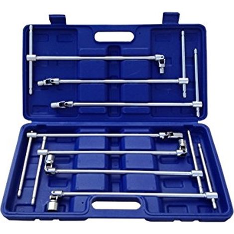 Trade Shop - DOPPELT GELENKIGER T-SCHLÜSSELSATZ 7-TLG. LANGE STÜCKE 8 10 12 13 14 17 19 mm GELENKT -