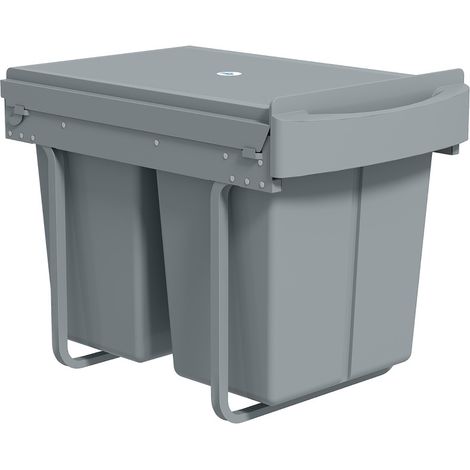 Cubo de basura extraíble 2 x 20 L gris con cubos extraíbles de plástico y metal (1/4)