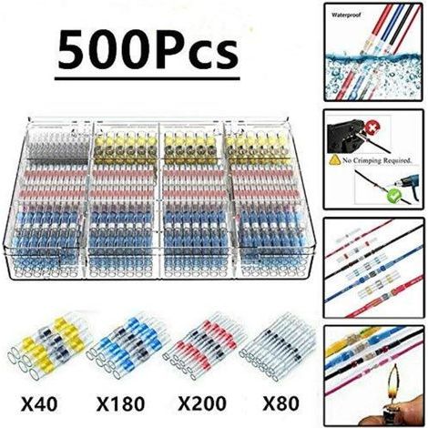 500 Pièces Cosses Électriques à Soudure avec Gaine Thermorétractable Étanche pour Marine, Automobile et Électricité (1/4)