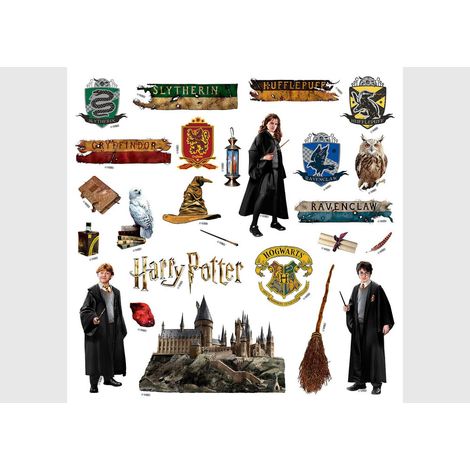 Sticker Harry Potter - Tous les personnages d'Harry Potter avec le château - 1 planche 30 x 30 cm (1/5)