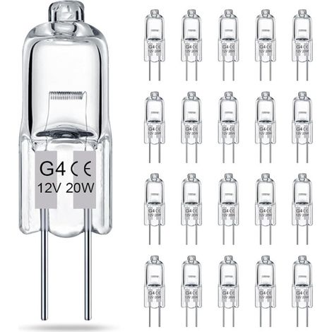 Lot de 20 ampoules halogènes basse tension G4 transparentes 12V 20W, à deux broches, ampoules pour lustres en cristal, ampoules réglables pour diffuseurs de parfum et lustres (1/5)