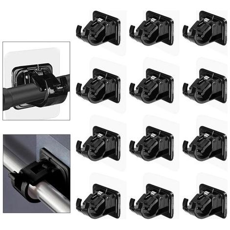 Lote de 12 soportes adhesivos para cortinas, ganchos para cortinas sin taladro, soportes para barra de cortina, ganchos autoadhesivos, ganchos para cortinas (negro) (1/4)