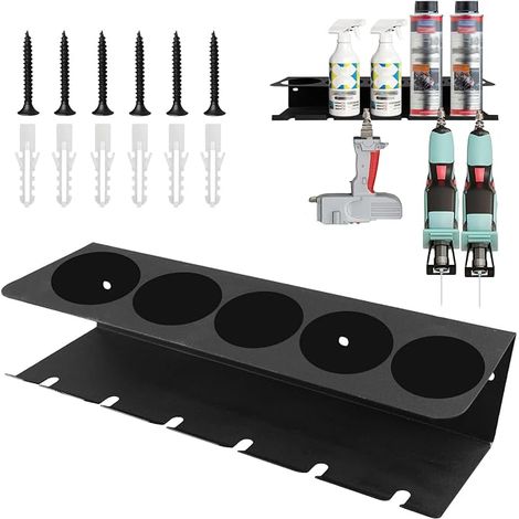 Wall Mounted Spray Bottle Rack, Storage Rack, Can Holder, Spray Can Holder with 5 Holes and 6 Can Holders for Garage and Home (1/5)