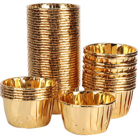 50 caissettes en papier double face frisé, résistantes à la chaleur, pour la cuisson de gâteaux et muffins (doré) (1/5)