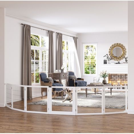 Barrera para perros ajustable y plegable, 6 paneles, 432 x 70 cm, blanco HAVRYA (1/3)