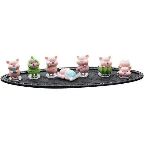 Lot de 7 figurines de cochons miniatures, ornements pour tableau de bord de voiture, statues d'animaux mignons en résine, style dessin animé, pour la décoration de table et de maison.-with Mat (1/5)