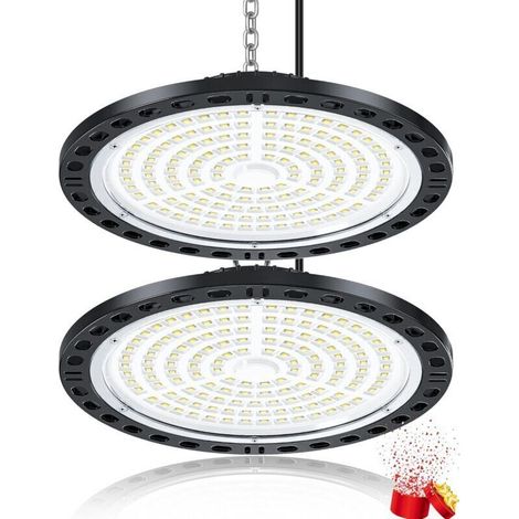 Eclairage LED Garage 100W 2 Pièces, 10000LM Super Brillant UFO Eclairage Atelier, IP65 Étanche Lampe LED Exterieur, 7000K Blanc Froid Plafonnier pour Garage, Entrepôt, Atelier, Sous-sol, Usine (1/5)