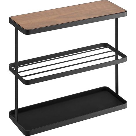 Mesa auxiliar moderna negra con tablero de madera Yamazaki