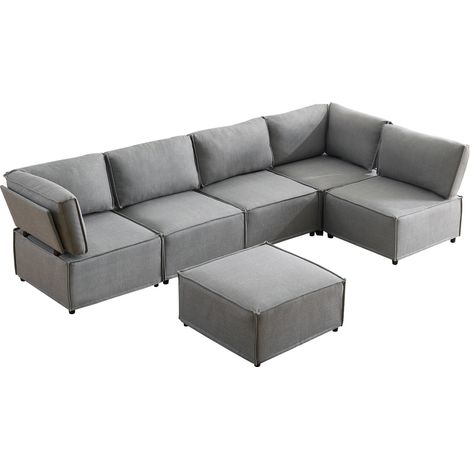CHICFURN Divano angolare modulare 308 x 152 x 77 cm in tessuto lino grigio chiaro convertibile (1/5)