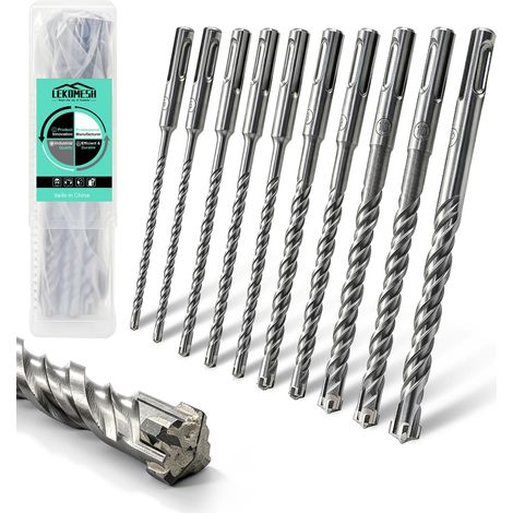 Jeu de 10 Forets Béton SDS Plus Ø 5-12 x 160mm Foret Percussion 4 Taillants en Croix pour Béton Armé, Pierre, Brique Avec Boîte de Rangement (1/5)