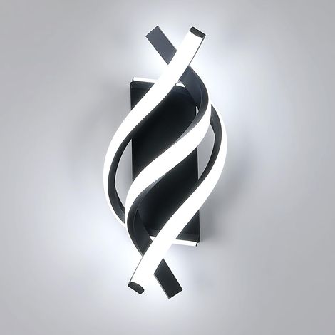 Apliques de pared, lámpara LED moderna en espiral, iluminación de pared interior, para dormitorio, salón, pasillo, balcón, blanco frío 6500K (negro) (1/5)