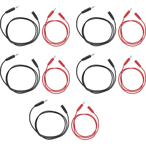Lot de 5 cordons de test mâle-femelle 4mm fiche banane, câble de connexion 0,75mm² pour équipement électronique (1/5)