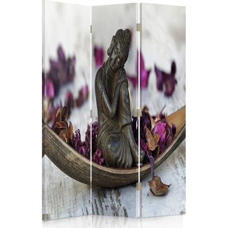 Paravento bilaterale 360, Buddha in petali viola - 110x170 (1/5)
